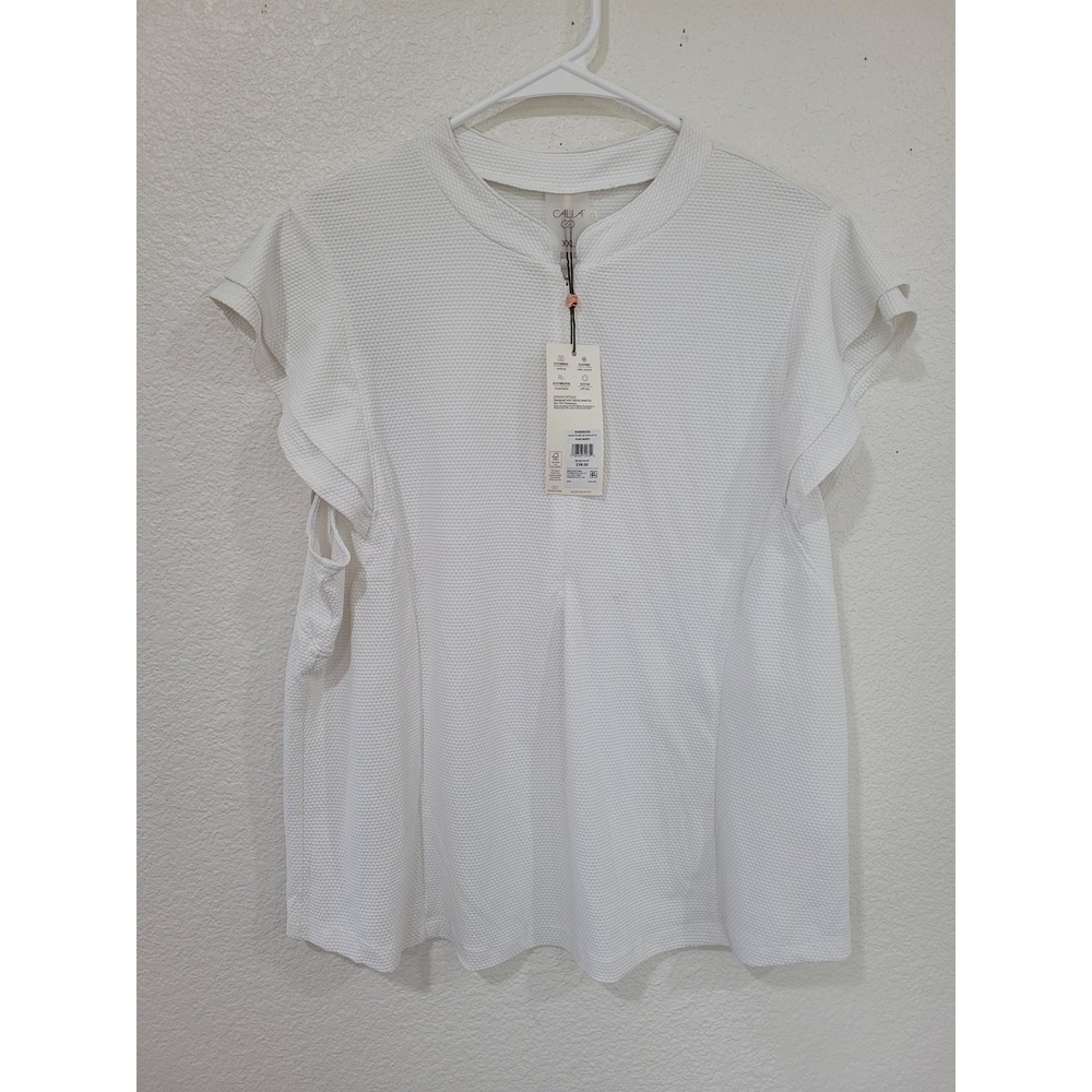 Callia Womens‎ XXL Renew Texture Cap Sleeve Zip Top Pure White UPF 50+ #15